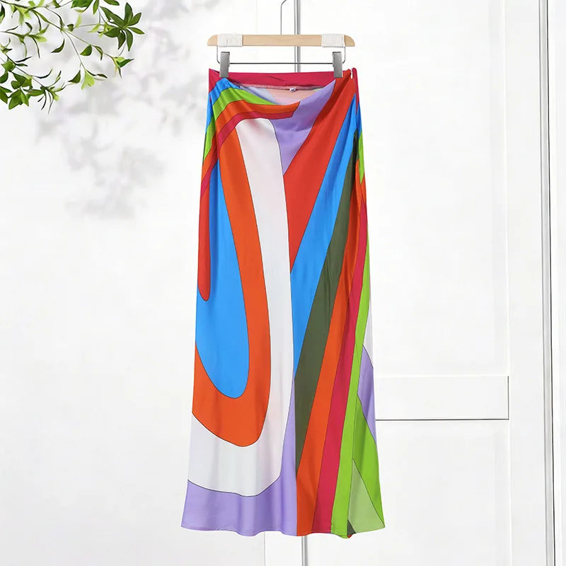 Irregular Printed Strapless Women's Vest Skirts 2 Piece Set Backless Sexy Halter Suspender Hot Girls Style Beach Vacation Suits