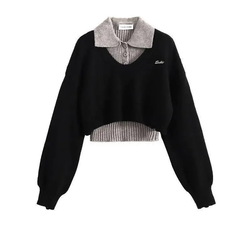 Fashion Women Short Sweater Women's Autumn Winter Wear Two-Piece Set Knitted Sweater And Vest Top outfit knitted Pullover Shirt