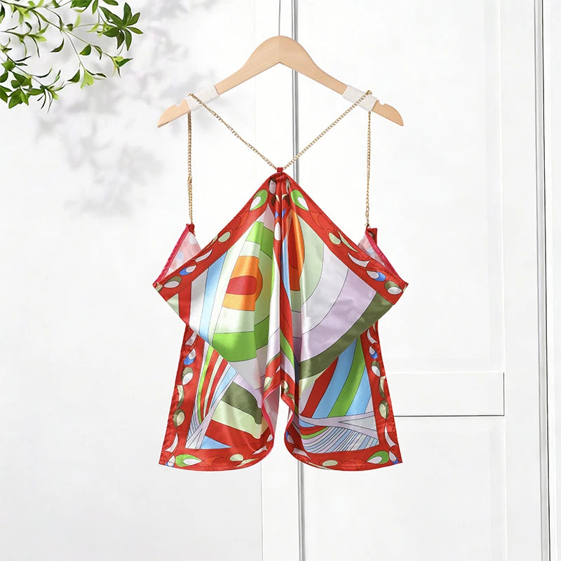 Irregular Printed Strapless Women's Vest Skirts 2 Piece Set Backless Sexy Halter Suspender Hot Girls Style Beach Vacation Suits