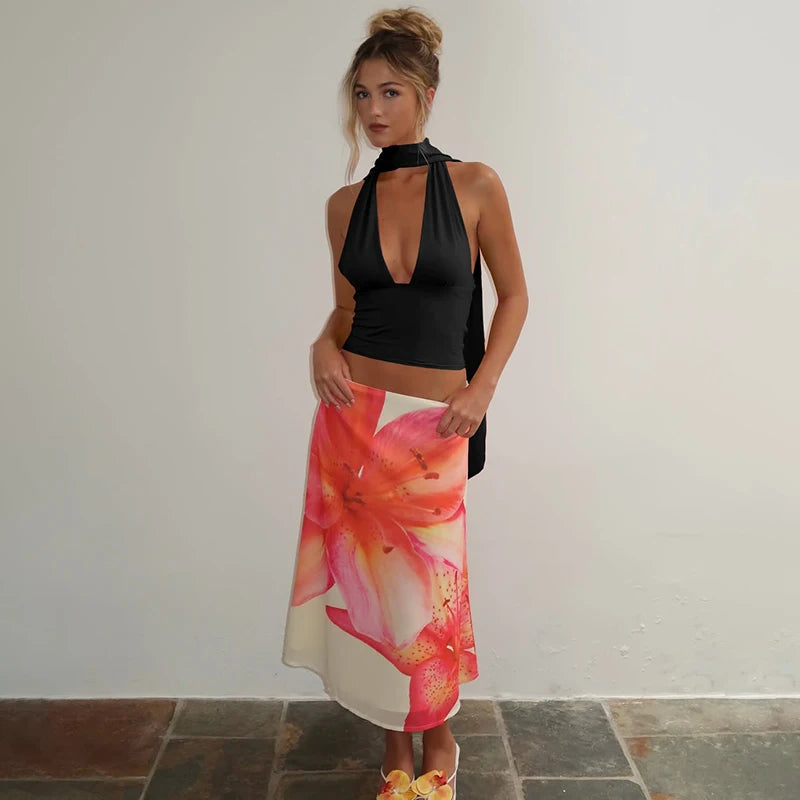 Dulzura V-Neck Sleeveless Halter Backless Bodycon Corp Top Solid Sexy Elegant Y2K Top Party Clubwear Street Summer Vest