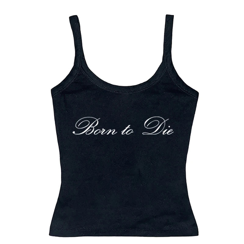 Women's Sleeveless Camisole Y2K Sexy Lace Streetwear Hip Hop Punk Rock vintage Emo Girls Chic Letter Print Gothic Slim baby Tops