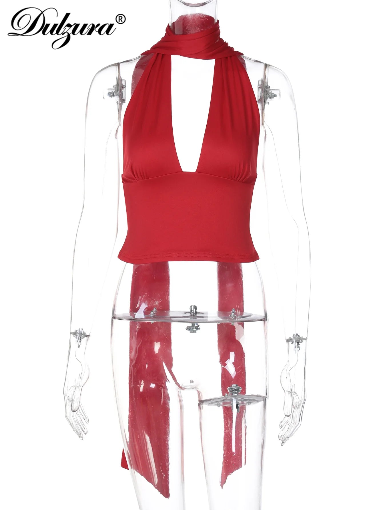Dulzura V-Neck Sleeveless Halter Backless Bodycon Corp Top Solid Sexy Elegant Y2K Top Party Clubwear Street Summer Vest