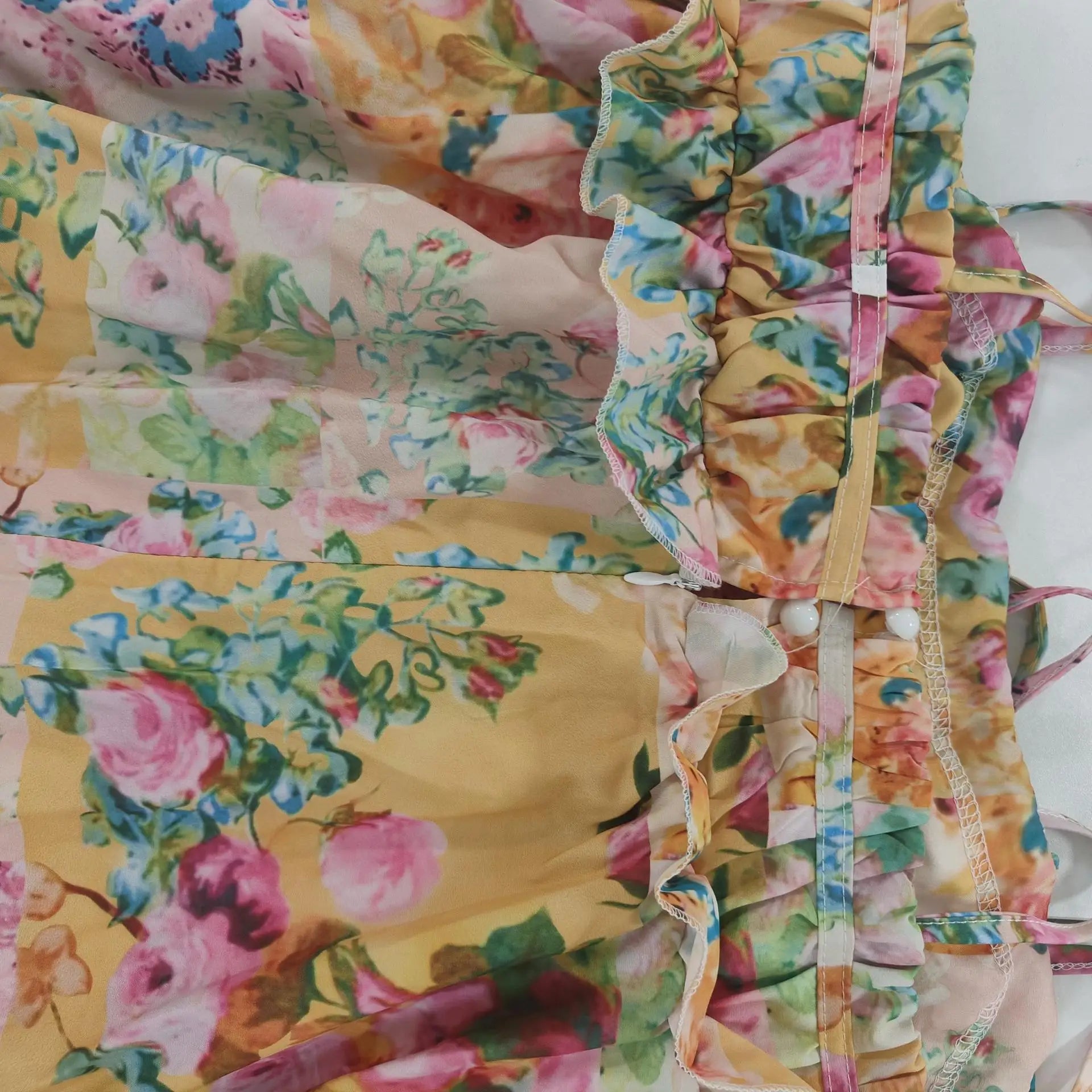 2024 Summer Holiday Bow Ruched Flower Print Suspenders Mini Dress Plus Size S-3XL Women Backless Lacing up Sling Beach Vestidos