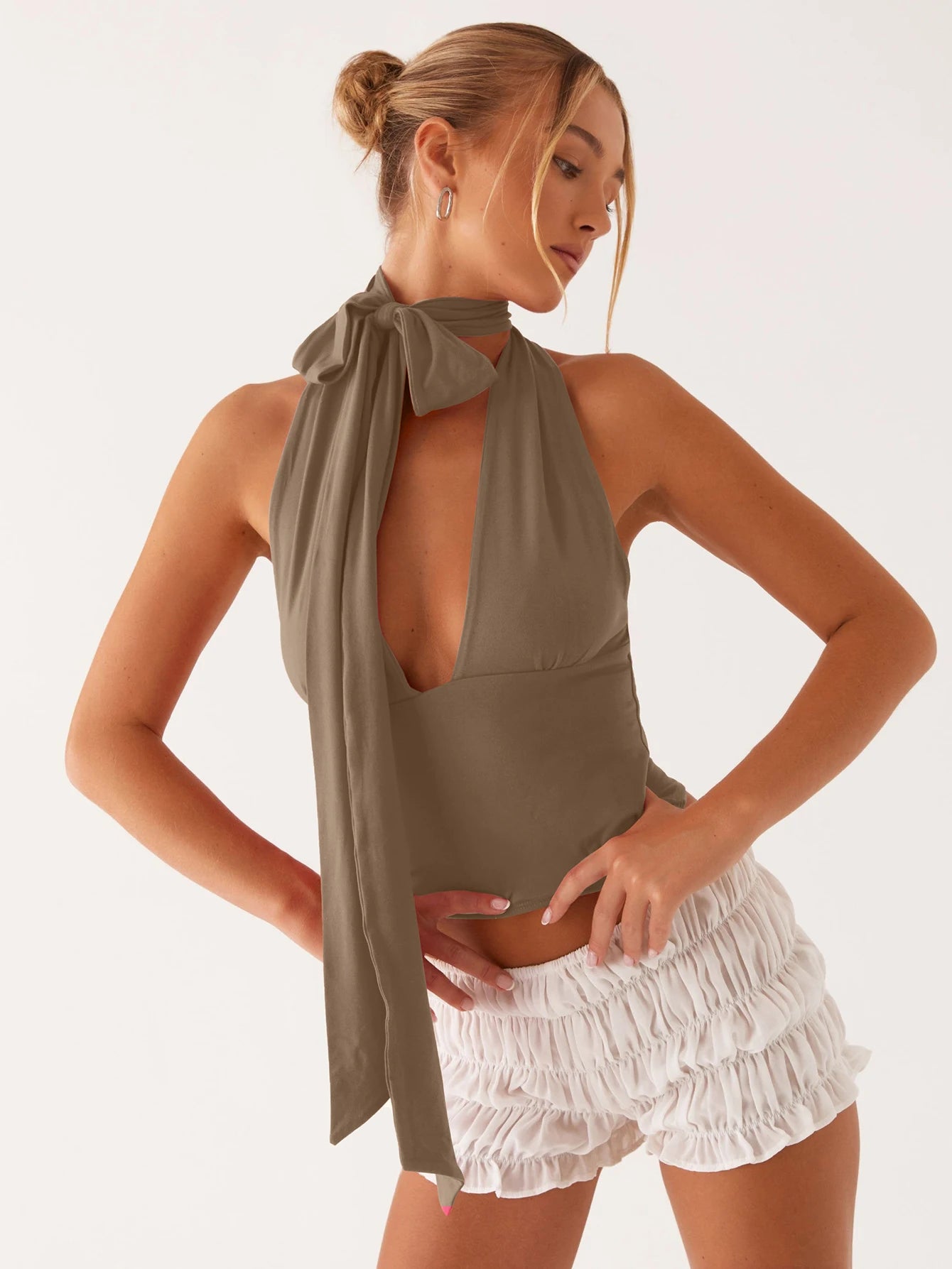 Dulzura V-Neck Sleeveless Halter Backless Bodycon Corp Top Solid Sexy Elegant Y2K Top Party Clubwear Street Summer Vest